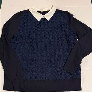 Tory Burch Navy Sweater with White Collar